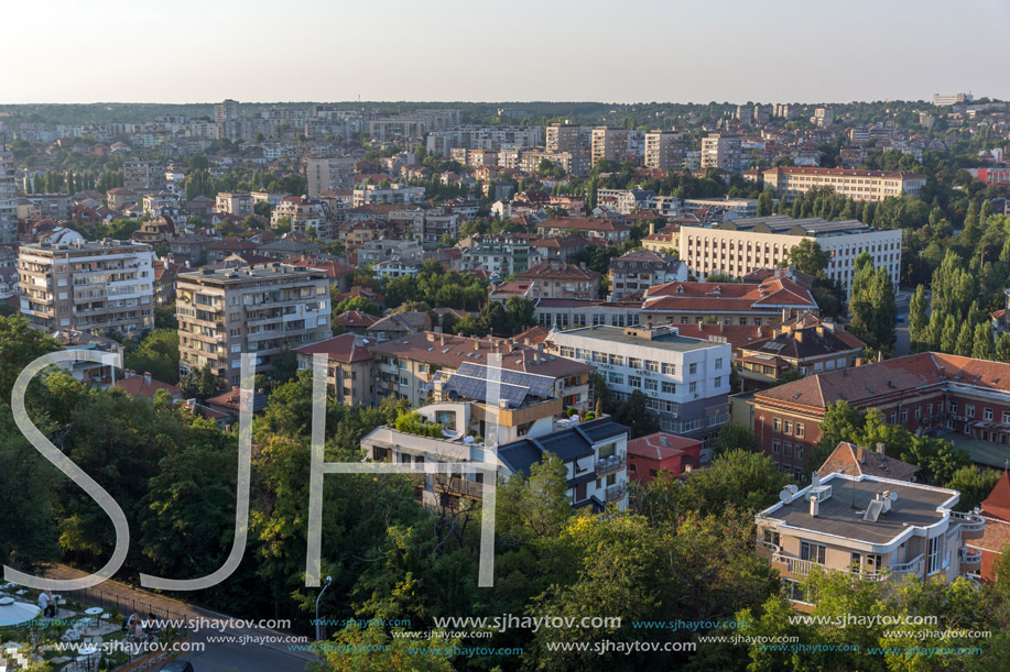 Amazing sunset view of City of Haskovo from Monument of Virgin Mary, Bulgaria