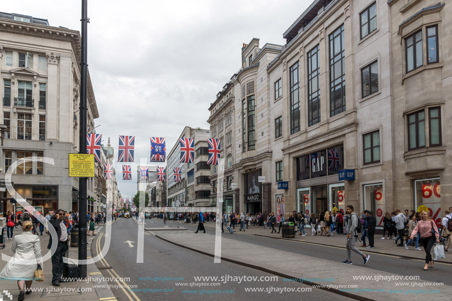 LONDON, ENGLAND - JUNE 16 2016: Clouds over Oxford Street, City of London, England, Great Britain