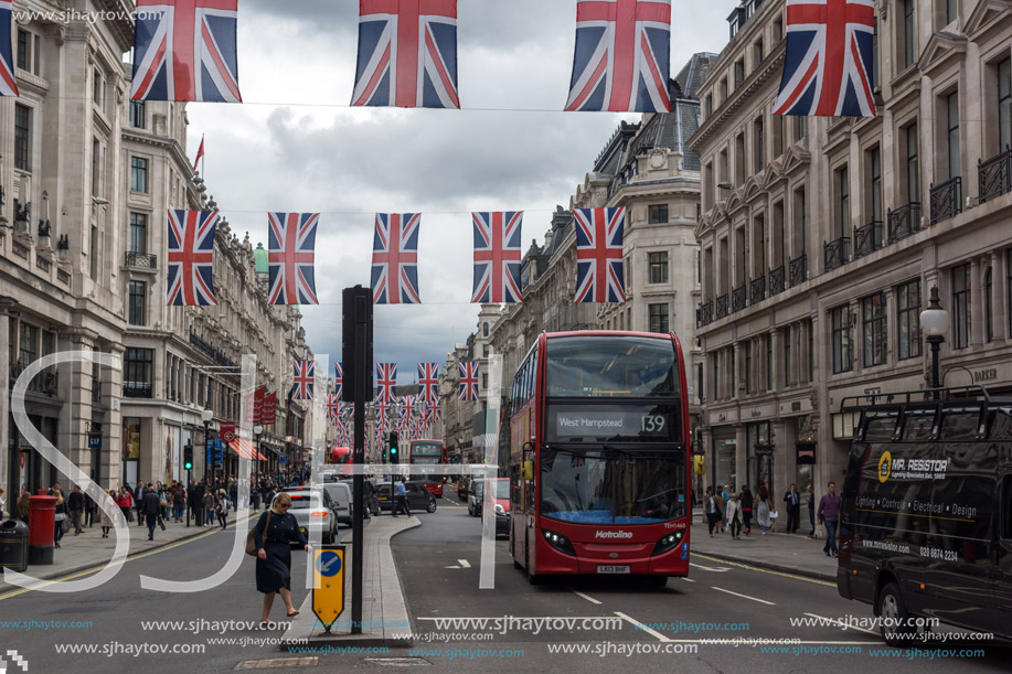 LONDON, ENGLAND - JUNE 16 2016: Clouds over Regent Street, City of London, England, Great Britain