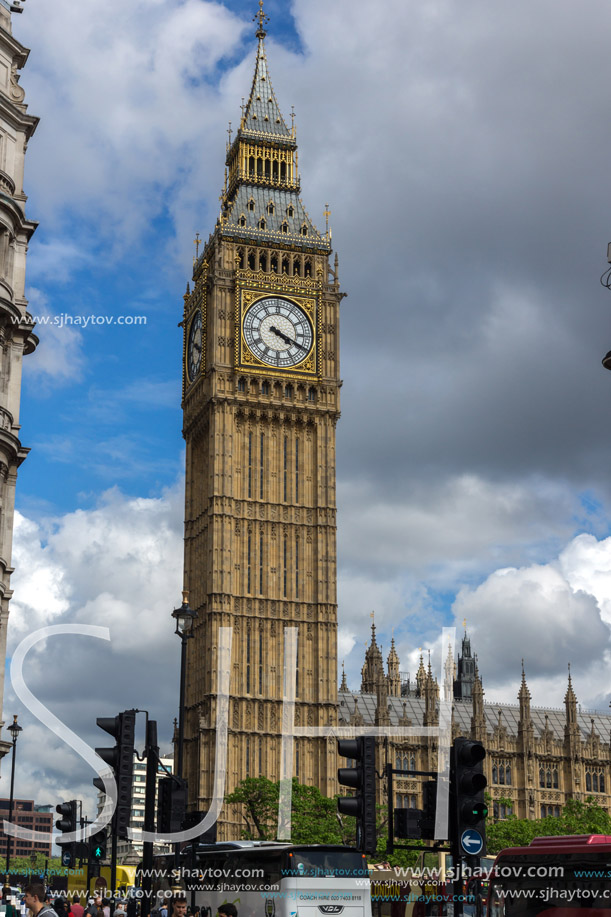 LONDON, ENGLAND - JUNE 16 2016: Houses of Parliament with Big Ben, Westminster Palace, London, England, Great Britain