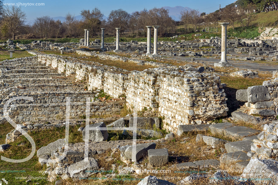 Columns in the archeological area of ancient Philippi, Eastern Macedonia and Thrace, Greece