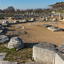 Panoramic view of octagon church in the archeological area of ancient Philippi, Eastern Macedonia and Thrace, Greece