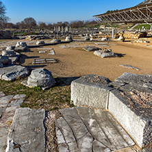 Remainings of columns in octagon church in the archeological area of ancient Philippi, Eastern Macedonia and Thrace, Greece
