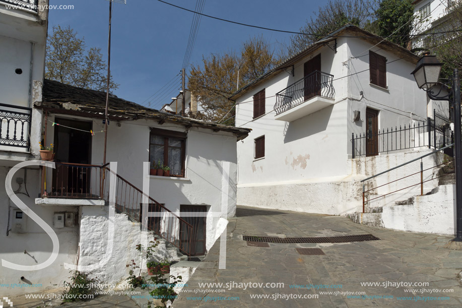 Stone street and Old house in village of Panagia, Thassos island,  East Macedonia and Thrace, Greece
