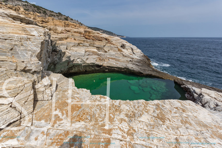Panoramic view to Giola Natural Pool in Thassos island, East Macedonia and Thrace, Greece