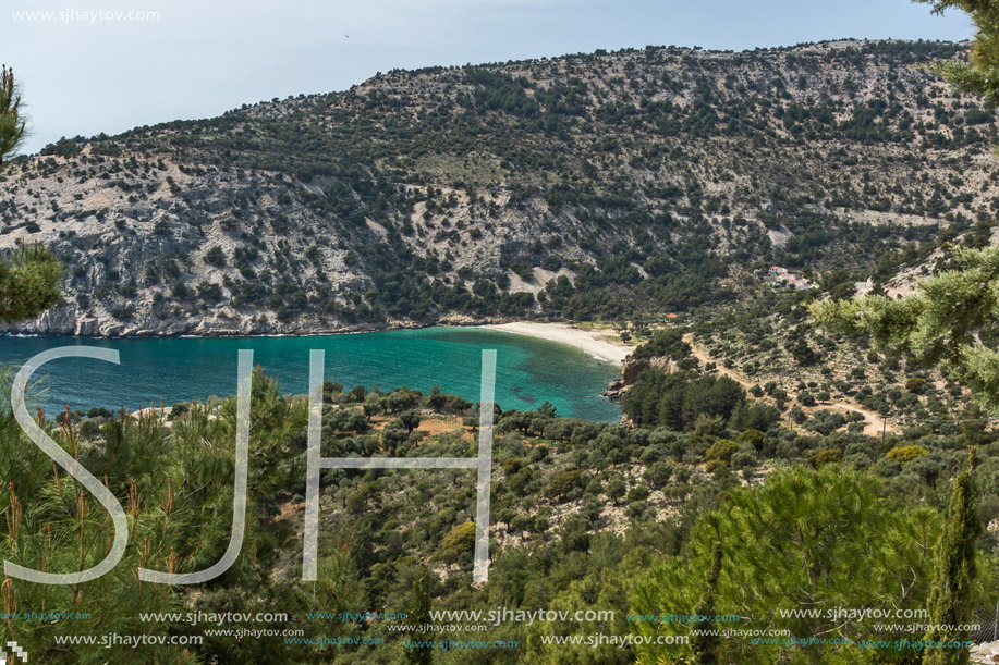 Panoramic view of Livadi beach, Thassos island, East Macedonia and Thrace, Greece