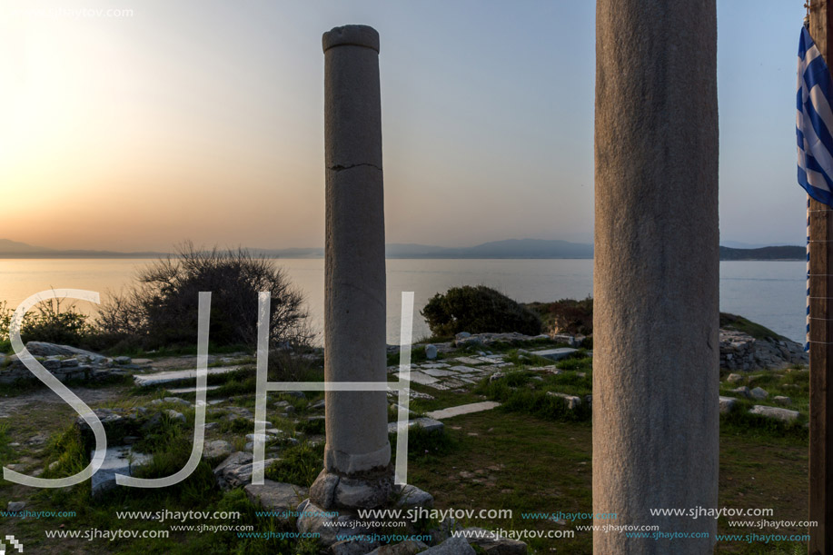 Amazing sunset on Evraiokastro Archaeological Site, Thassos town, East Macedonia and Thrace, Greece