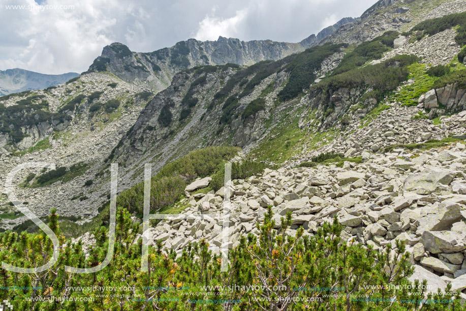 Landscape of Rocky hills on the path to Banderitsa pass,  Pirin Mountain, Bulgaria
