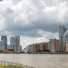 LONDON, ENGLAND - JUNE 17 2016: Canary Wharf view from Greenwich, London, England, Great Britain