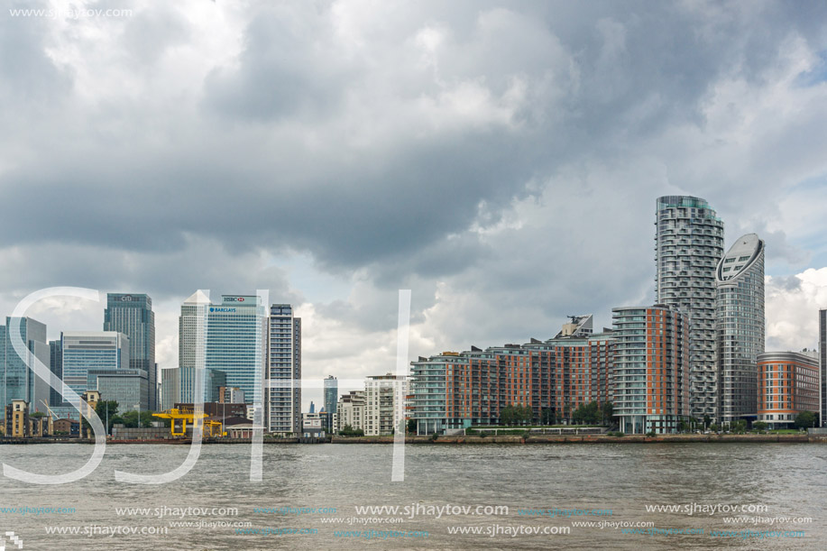 LONDON, ENGLAND - JUNE 17 2016: Canary Wharf view from Greenwich, London, England, Great Britain