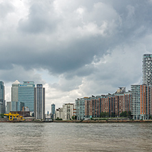 LONDON, ENGLAND - JUNE 17 2016: Canary Wharf view from Greenwich, London, England, Great Britain