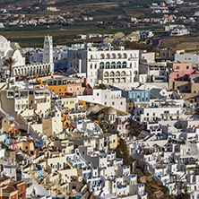 Panoramic view to town of Fira, Santorini island, Thira, Cyclades, Greece
