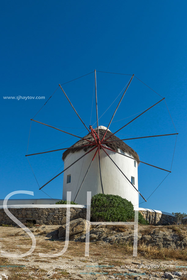 White windmill on the island of Mykonos, Cyclades, Greece