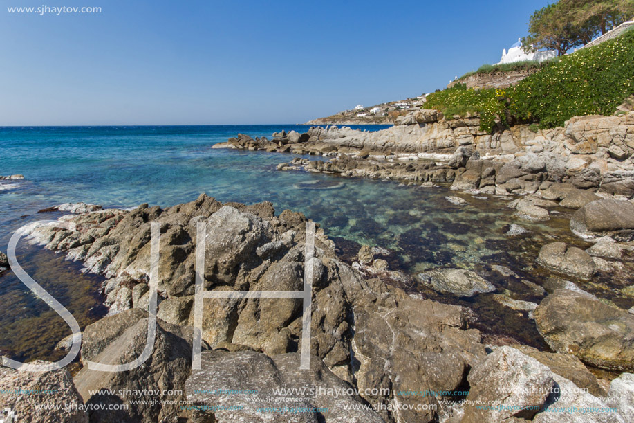 Rocks near Platis Gialos Beach at Mykonos, Cyclades, Greece