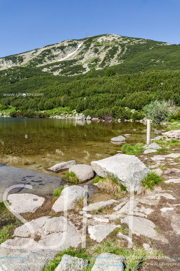 Landscape with Bezbog lake and peak in Pirin Mountain, Bulgaria