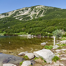 Landscape with Bezbog lake and peak in Pirin Mountain, Bulgaria