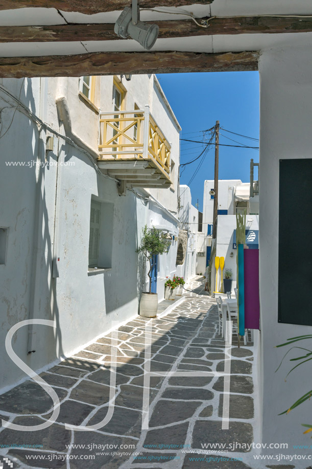 Typical street in Naoussa town, Paros island, Cyclades, Greece