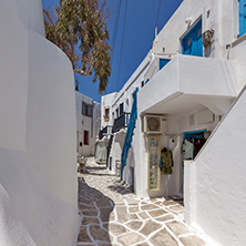 Old white house in Naoussa town, Paros island, Cyclades, Greece