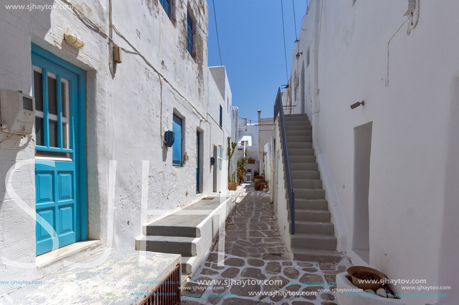 Steet and Old stone house in Naoussa town, Paros island, Cyclades, Greece