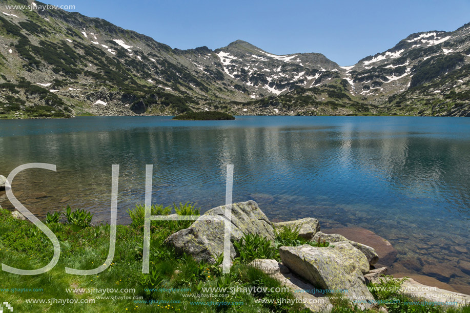 Panoramic view of Demirkapiyski chuki and Dzhano peaks, Popovo lake, Pirin Mountain, Bulgaria