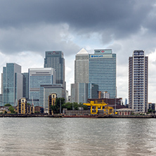 LONDON, ENGLAND - JUNE 17 2016: Business building and skyscraper in Canary Wharf, London, England, Great Britain