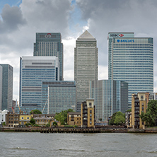 LONDON, ENGLAND - JUNE 17 2016: Canary Wharf view from Greenwich, London, England, Great Britain
