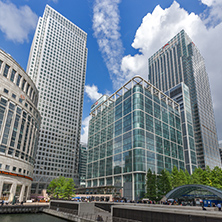 LONDON, ENGLAND - JUNE 17 2016: Business building and skyscraper in Canary Wharf, London, England, Great Britain