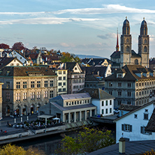 ZURICH, SWITZERLAND - 28 OCTOBER 2015 : Panoramic view of city of Zurich and Limmat River, Switzerland