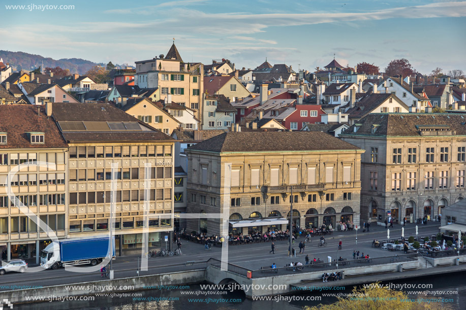 ZURICH, SWITZERLAND - 28 OCTOBER 2015 : Panorama of city of Zurich and Limmat River, Switzerland