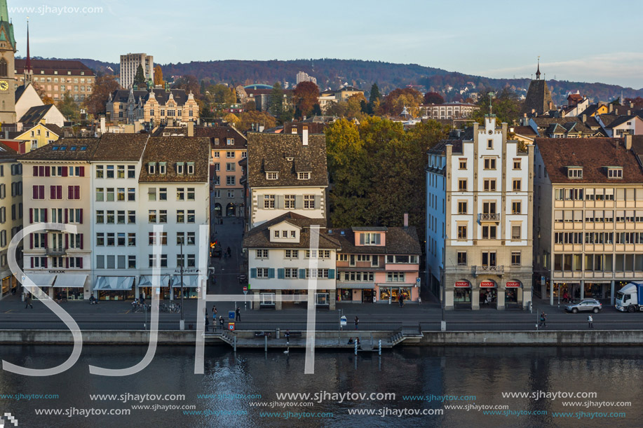 ZURICH, SWITZERLAND - 28 OCTOBER 2015 : Panorama of city of Zurich and Limmat River, Switzerland