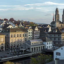 ZURICH, SWITZERLAND - 28 OCTOBER 2015 : Panorama of city of Zurich and Limmat River, Switzerland