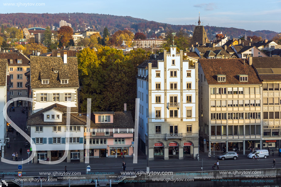 ZURICH, SWITZERLAND - 28 OCTOBER 2015 : Panorama of city of Zurich and Limmat River, Switzerland