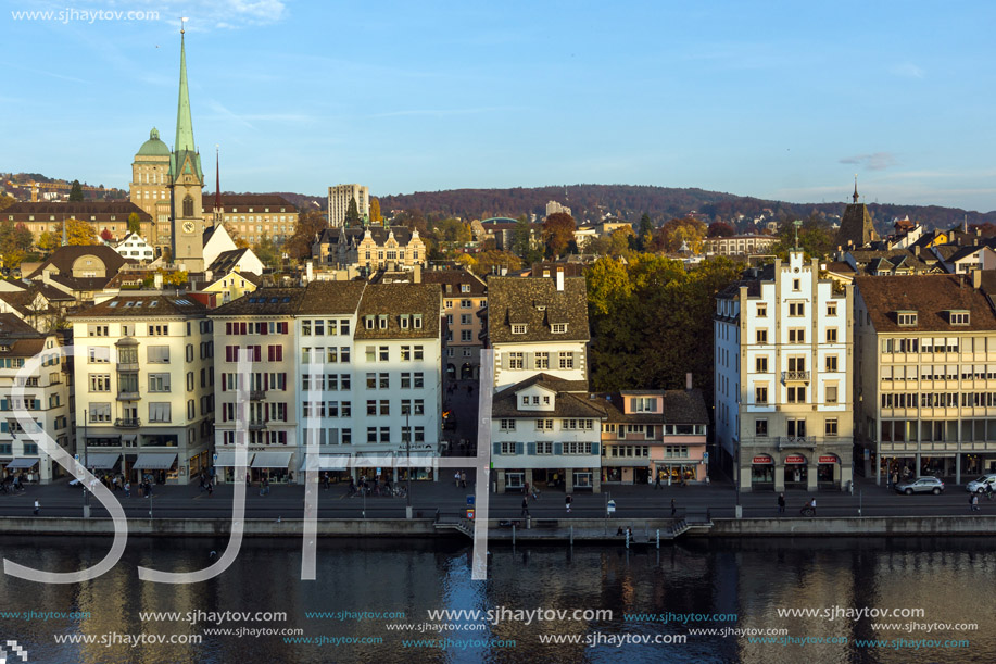 ZURICH, SWITZERLAND - 28 OCTOBER 2015 : Panorama of city of Zurich and Limmat River, Switzerland