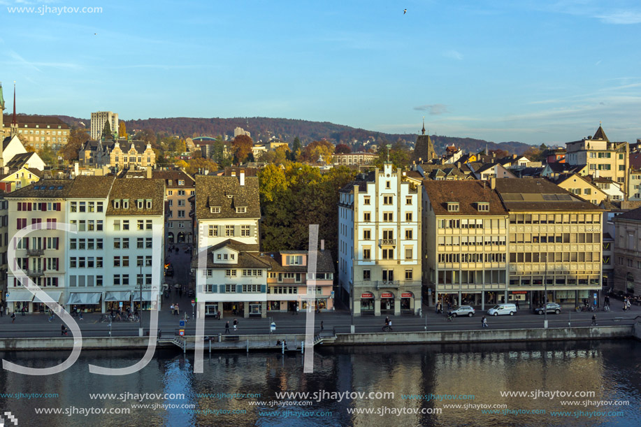 ZURICH, SWITZERLAND - 28 OCTOBER 2015 : Panorama of city of Zurich and Limmat River, Switzerland