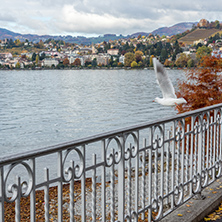 MONTREUX, SWITZERLAND - 29 OCTOBER 2015 : Embankment of  Montreux and Alps, canton of Vaud, Switzerland