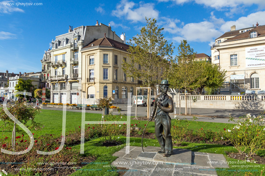 VEVEY, SWITZERLAND - 29 OCTOBER 2015 : Charlie Chaplin monument in town of Vevey, canton of Vaud, Switzerland