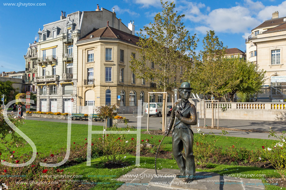 VEVEY, SWITZERLAND - 29 OCTOBER 2015 : Charlie Chaplin monument in town of Vevey, canton of Vaud, Switzerland