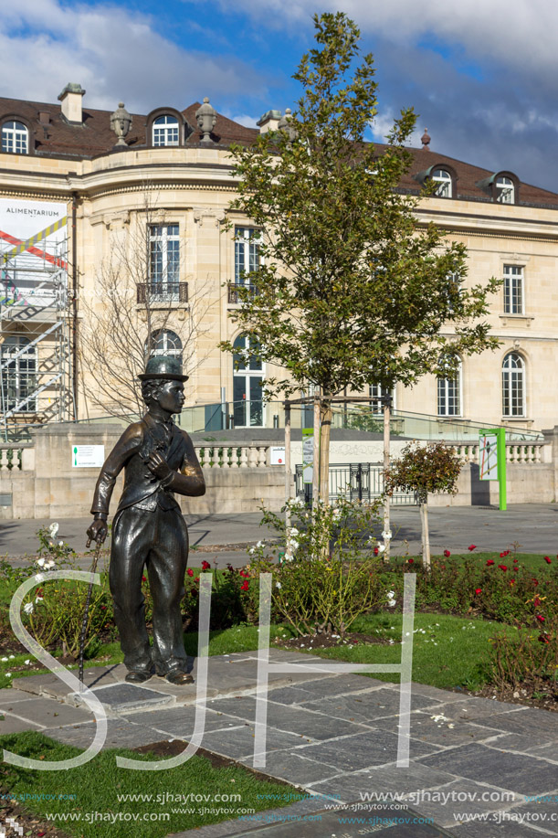 VEVEY, SWITZERLAND - 29 OCTOBER 2015 : Charlie Chaplin monument in town of Vevey, canton of Vaud, Switzerland