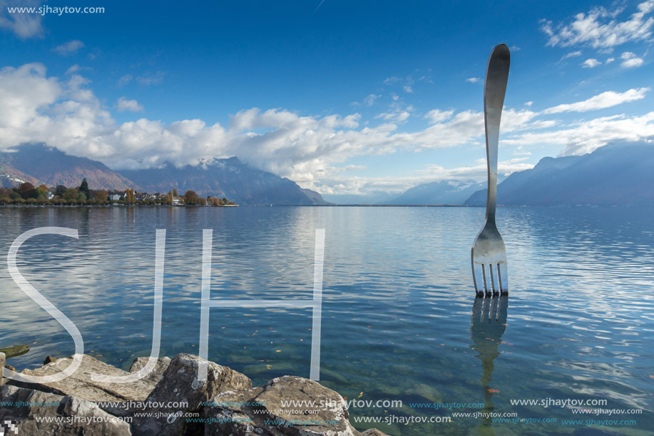 VEVEY, SWITZERLAND - 29 OCTOBER 2015 : Panorama of Vevey, canton of Vaud, Switzerland