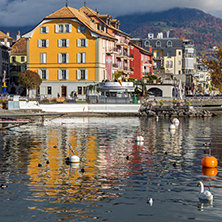 VEVEY, SWITZERLAND - 29 OCTOBER 2015 : Panorama of Vevey, canton of Vaud, Switzerland