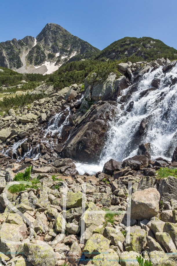 Amazing Landscape with Waterfall and Sivrya peak, Pirin Mountain, Bulgaria