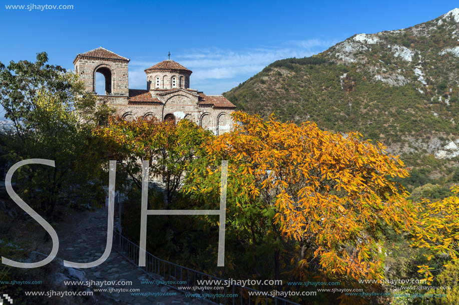 Landscape of Church of the Holy Mother of God in Asen"s Fortress, Asenovgrad, Plovdiv Region, Bulgaria