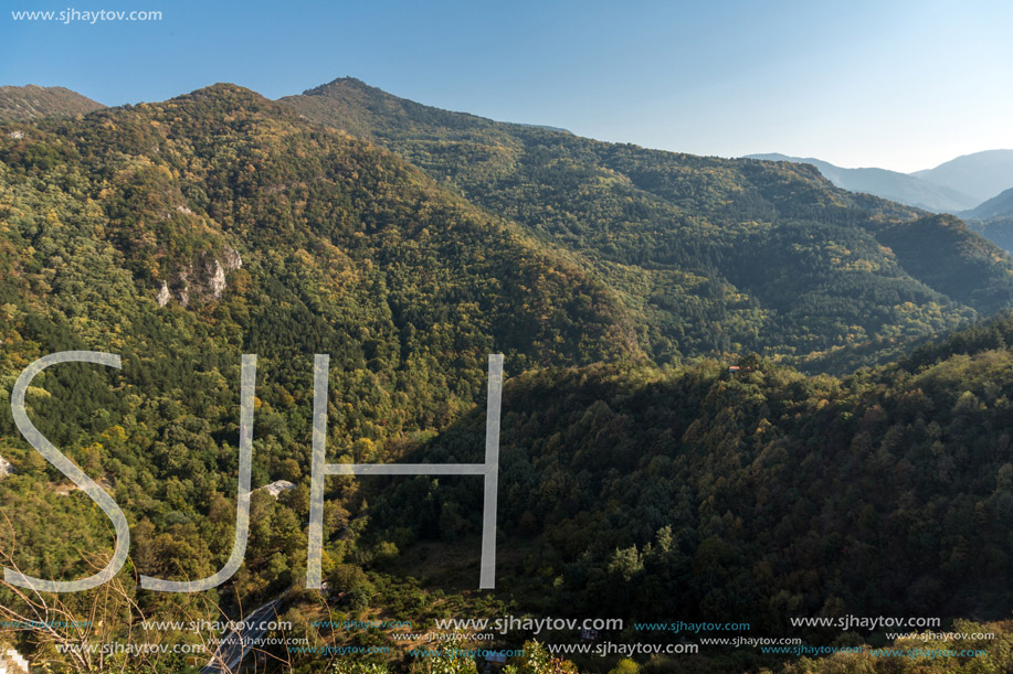 Autumn Landscape to  Rhodopes mountain and ruins from Asen"s Fortress,  Plovdiv Region, Bulgaria