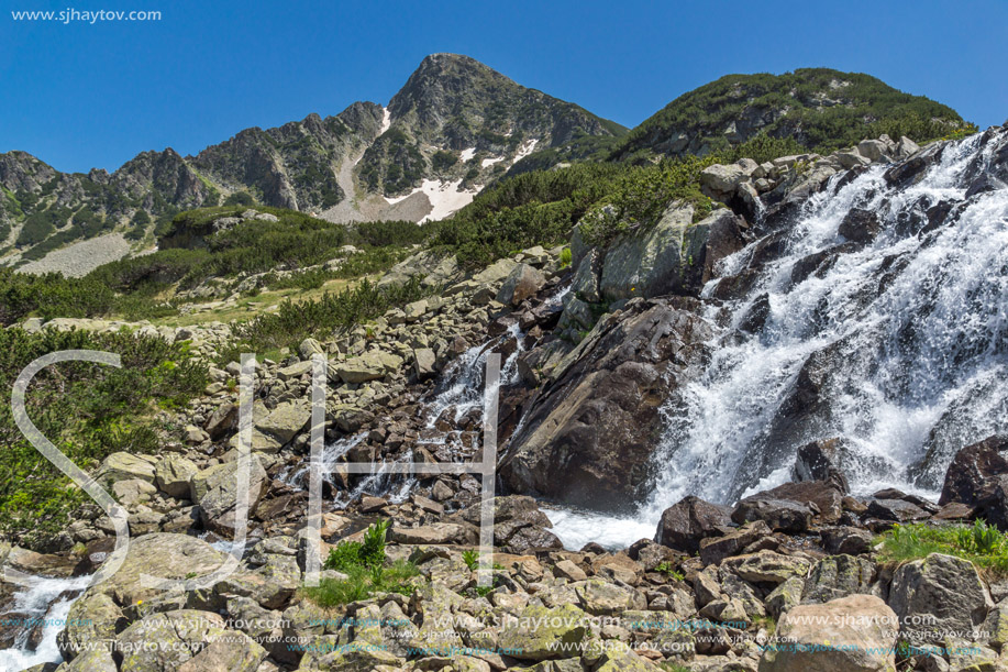 Waterfall and Sivrya peak, Pirin Mountain, Bulgaria