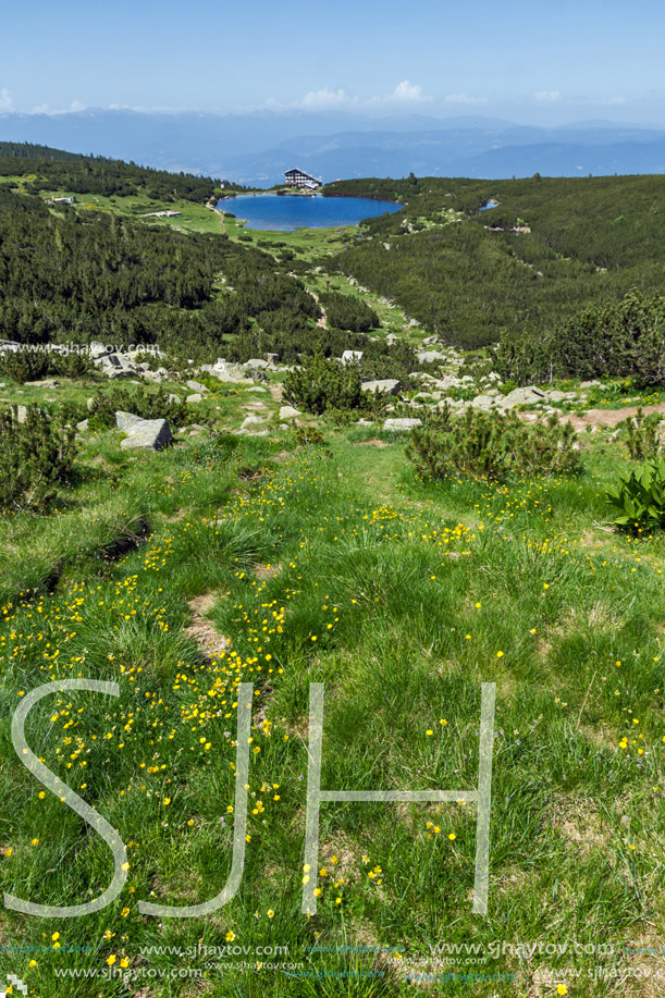Panorama with Green hills around Bezbog lake, Pirin Mountain, Bulgaria