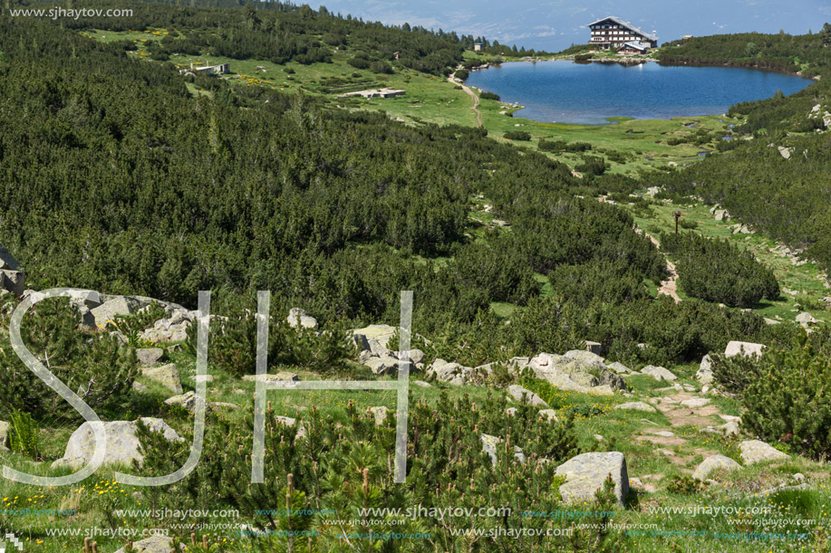 Amazing Panorama with Green hills around Bezbog lake, Pirin Mountain, Bulgaria