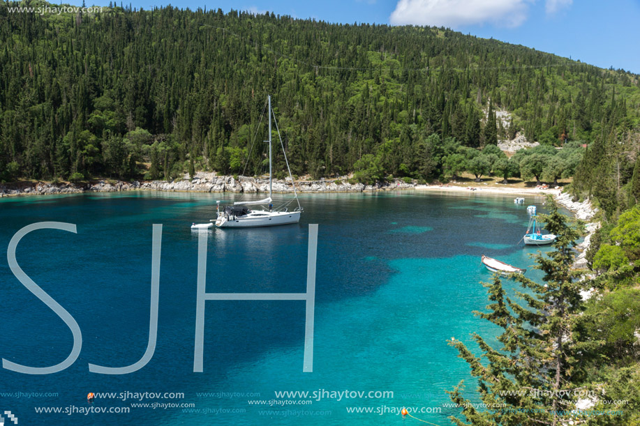 amazing panorama of Foki Fiskardo Beach, Kefalonia, Ionian islands, Greece