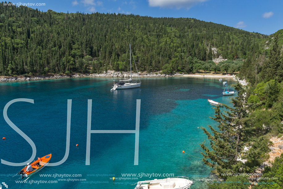 Clean waters of Foki Fiskardo Beach, Kefalonia, Ionian islands, Greece