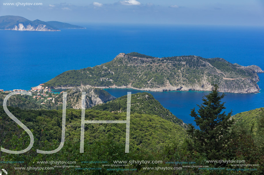 Seascape of Assos village and beautiful sea bay, Kefalonia, Ionian islands, Greece