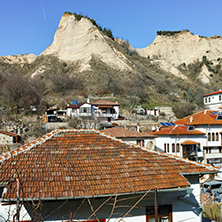 Panoramic view of town of Melnik and sand pyramids, Blagoevgrad region, Bulgaria